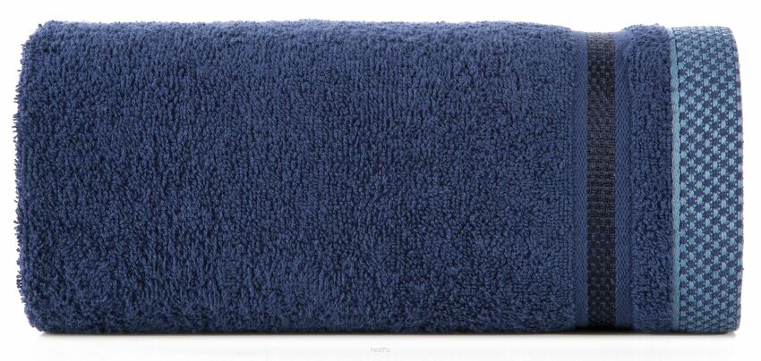 Ręcznik 50x90 ABBIE granatowy z żakardową błyszczącą bordiurą w pasy z delikatną krateczką 500 g/m2