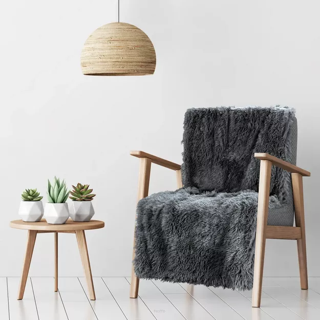 Koc na fotel futrzany 70x160 TIFANY 1 stalowy jednokolorowy puszysty z kolekcji Design 91