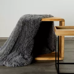 Koc na fotel futrzany 70x160 TIFANY 1 stalowy jednokolorowy puszysty z kolekcji Design 91