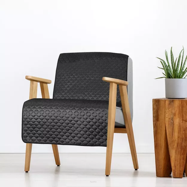 Narzuta na fotel welwetowa 70x160 DIMON czarna pikowana w geometryczny wzór