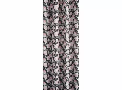 Zasłona gotowa na przelotkach 135x250 BELLIS zaciemniająca grafitowa różowa z motywem kwiatowym