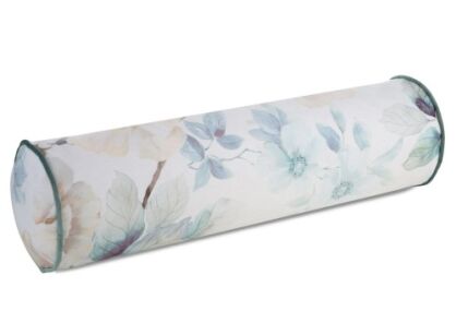 Poszewka welwetowa z wypełnieniem wałek 62x50x16 ALINE niebieska z wzorem pastelowych kwiatów obszyta lamówką z kolekcji Premium