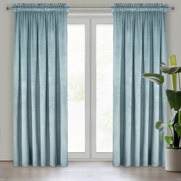 Zasłona na taśmie 140x270 MELANIE welwetowa morska o aksamitnej strukturze