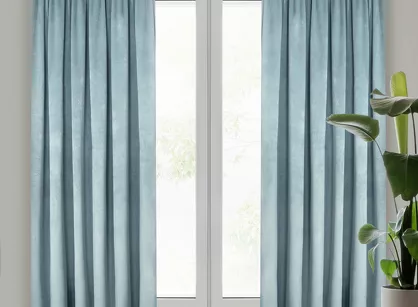 Zasłona gotowa na taśmie 140x270 MELANIE welwetowa morska o aksamitnej strukturze