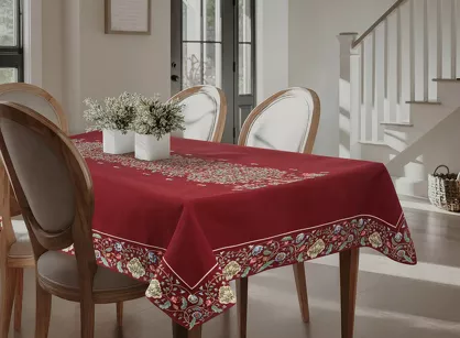 Obrus gobelinowy 140x180 4077 czerwony wzór drzewka szczęścia