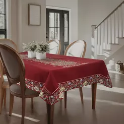 Obrus gobelinowy 140x180 4077 czerwony wzór drzewka szczęścia