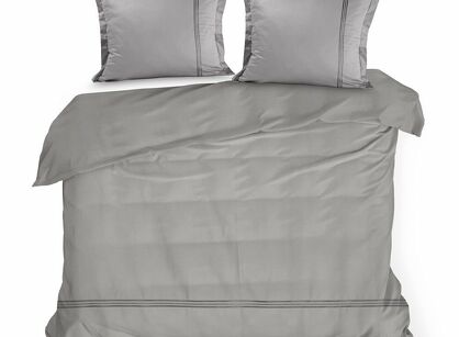 Pościel satynowa 220x200 HAFT 4 srebrna zdobiona srebrnym haftem z kolekcji Premium