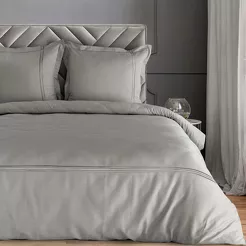 Pościel satynowa 220x200 HAFT 4 srebrna zdobiona srebrnym haftem z kolekcji Premium