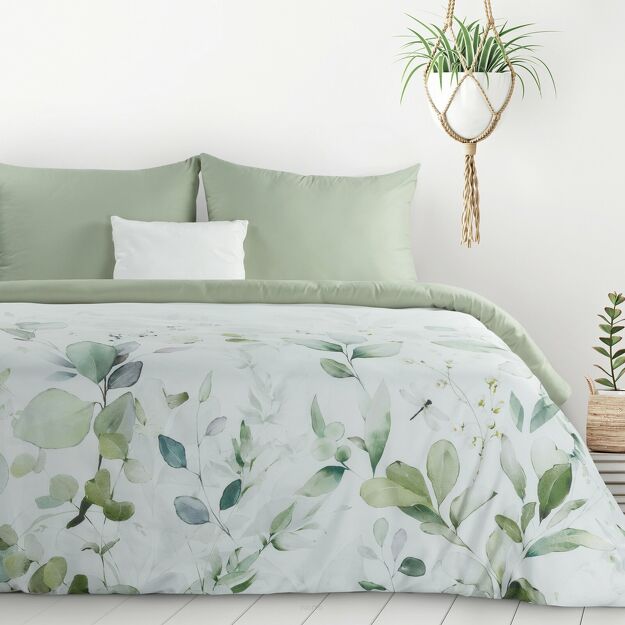 Pościel z mikrowłókna 140x200 VERANO 10 biała oliwkowa wzór kwiatowy Design 91