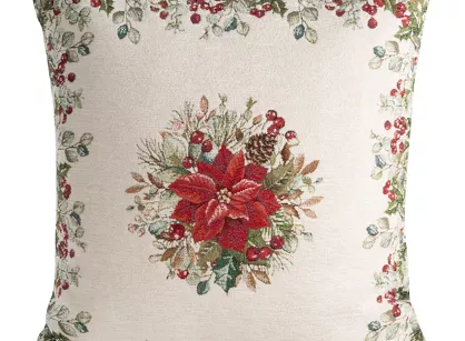 Poszewka świąteczna 45x45 4153 gobelinowa z szenili naturalna zielona świąteczny wzór