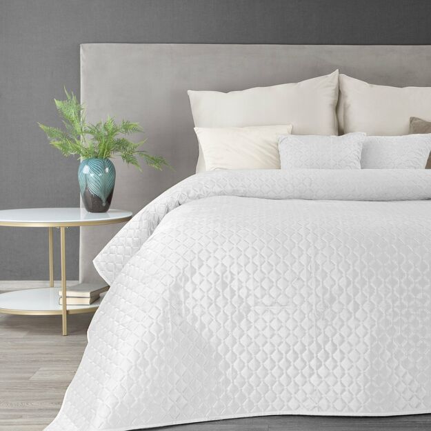 Narzuta welwetowa 170x210 DIMON biała pikowana w geometryczny wzór