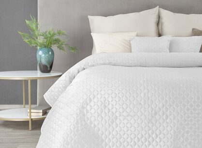 Narzuta welwetowa 170x210 DIMON biała pikowana w geometryczny wzór