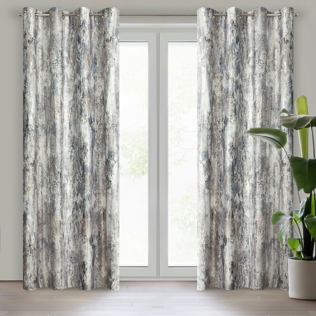 Zasłona na przelotkach 140x250 MALIA welwetowa stalowa z metalicznym nadrukiem