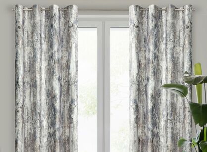 Zasłona na przelotkach 140x250 MALIA welwetowa stalowa z metalicznym nadrukiem