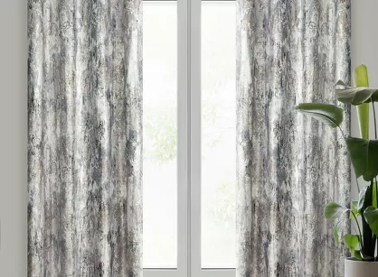 Zasłona gotowa na przelotkach 140x250 MALIA welwetowa stalowa z metalicznym nadrukiem