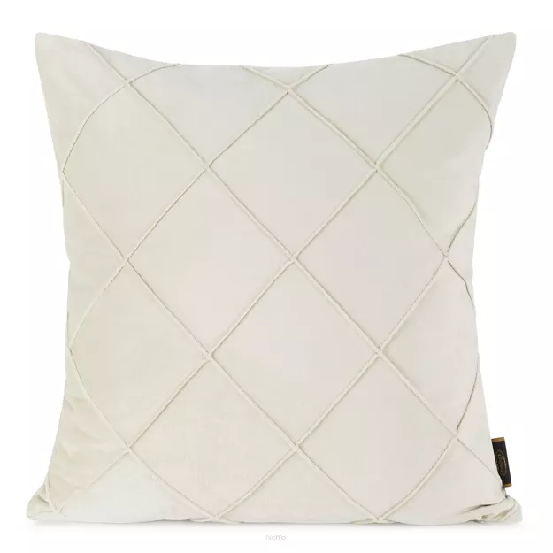 Poszewka welwetowa 45x45 NALA 2 kremowa przeszywana w geometryczny wzór rombów