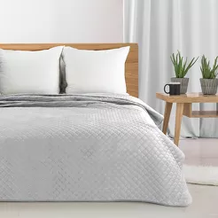 Narzuta welwetowa 220x240 ARIEL srebrna pikowana w motyw łuski