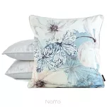 Poszewka welwetowa 45x45 VELVET 126 beżowa z designerskim niebieskim wzorem botanicznym obszyta lamówką - 2