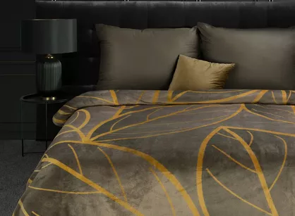Koc 150x200 ALISMA 2A brązowy z motywem rudych dużych liści Limited Collection
