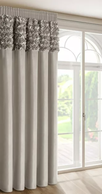 Zasłona na taśmie 140x270 ROSES 13 Eva Minge welwetowa beżowa aplikacja róż 3D