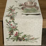 Bieżnik świąteczny 45x140 1256 gobelinowy beżowy utkany nicią szenilową z wzorem zielonych gałązek - 4