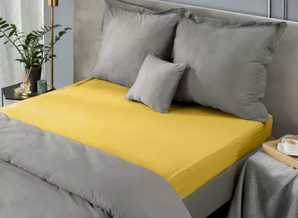 Prześcieradło z bawełny jersey z gumką musztardowe 90x200 Design 91