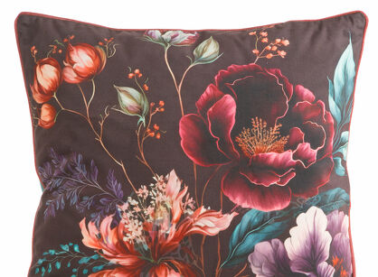Poszewka welwetowa 45x45 VELVET 129 bordowa z designerskim wzorem kwiatowym obszyta lamówką