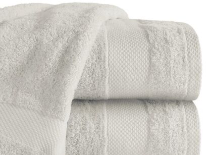Ręcznik bawełniany 50x90 LORITA beżowy zdobiony subtelną bordiurą w tonacji ręcznika
