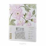 Pościel satynowa 220x200 NIKA 44 biała z różowym wzorem kwiatów i listków z kolekcji Nova Print - 5