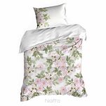 Pościel satynowa 220x200 NIKA 44 biała z różowym wzorem kwiatów i listków z kolekcji Nova Print - 6