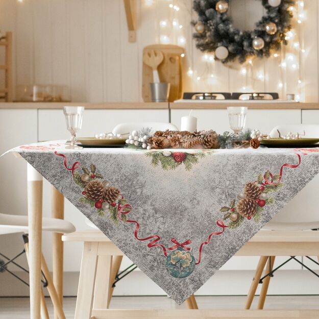 Nakładka świąteczna 100x100 903 popielata czerwona z gobeliny