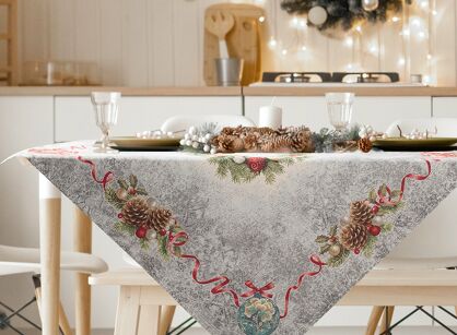 Nakładka świąteczna 100x100 903 popielata czerwona z gobeliny