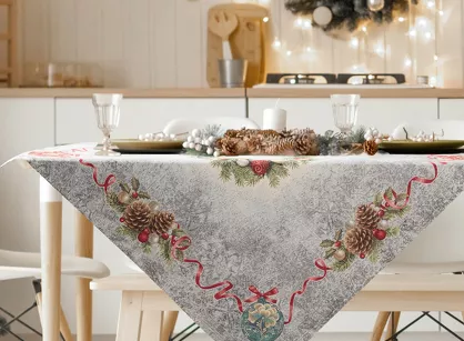 Nakładka świąteczna 100x100 903 popielata czerwona z gobeliny