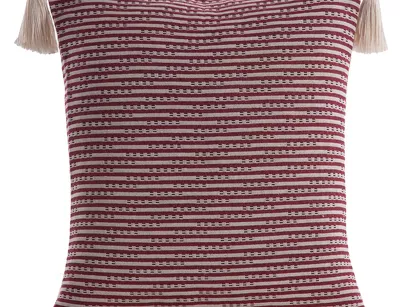 Poszewka płócienna 45x45 BOHO 6 bordowa z ozdobnymi chwostami