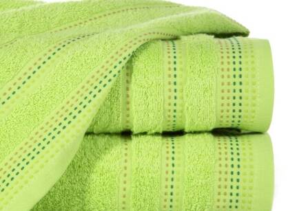 Ręcznik bawełniany 70x140 POLA w kolorze sałaty z kolorową bordiurą zakończoną stebnowaniem