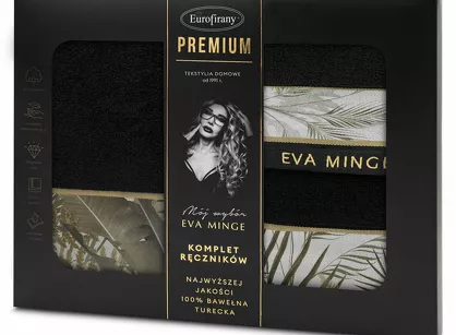 Komplet ręczników EVA 17 Eva Minge czarne z botanicznym wzorem w liście z kolekcji Premium