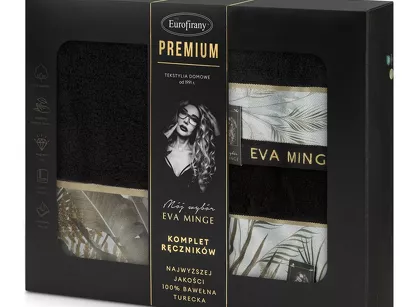 Komplet ręczników EVA 17 Eva Minge czarne z botanicznym wzorem w liście z kolekcji Premium