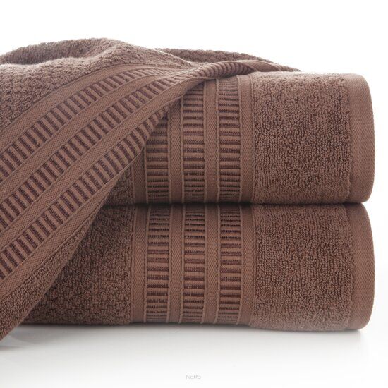Ręcznik bawełniany 70x140 ROSITA brązowy z subtelną bordiurą w delikatne poziome paski