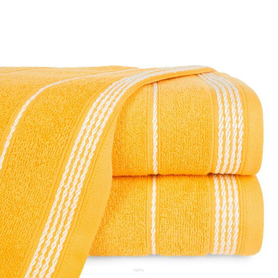 Ręcznik bawełniany 30x50 MIRA żółty zdobiony bordiurą w pasy