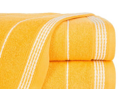 Ręcznik bawełniany 30x50 MIRA żółty zdobiony bordiurą w pasy