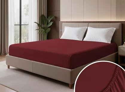 Prześcieradło z satyny bawełnianej z gumką NOVA 3 burgundowe 140x200