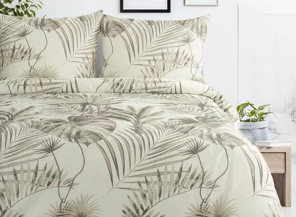 Pościel bawełniana 220x200 NINA beżowa z wzorem efektownych liści z kolekcji Classic