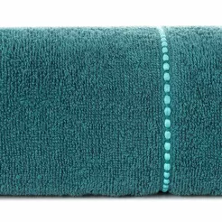 Ręcznik bawełniany 70x140 SUZI ciemny turkus z kontrastującą stebnowaną bordiurą w delikatne paseczki