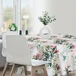 Obrus na taras fi 150 GARDEN 31 biały wodoodporny zielony motyw kwiatowy - 4