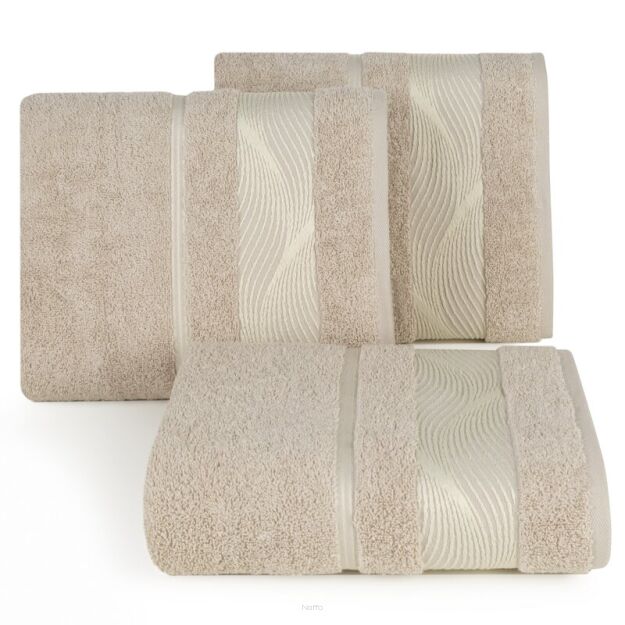 Ręcznik bawełniany 50x90 SYLWIA 2 beżowy z bordiurą żakardową w falujący wzór