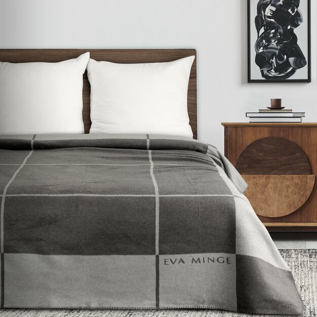 Koc bawełniano akrylowy 220x240 ELEGANT 3 Eva Minge srebrny stalowy wzór geometryczny dwustronny