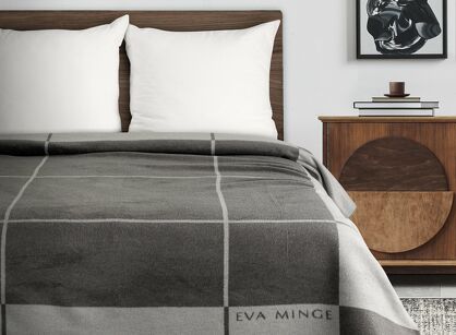 Koc bawełniano akrylowy 220x240 ELEGANT 3 Eva Minge srebrny stalowy wzór geometryczny dwustronny