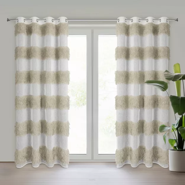 Firana gotowa na przelotkach 140x250 MARGARET 3 beżowa z etaminy z moherową kontrastową nicią w pasy