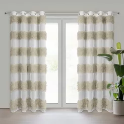 Firana gotowa na przelotkach 140x250 MARGARET 3 beżowa z etaminy z moherową kontrastową nicią w pasy