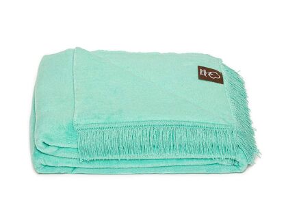 Koc bawełniany 150x200 0293-41 mentos miętowy gładki z frędzlami